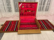 144 Pc Vintage Siam Thai Flatware Set Bangkok Jewelry Factory Original Wood Case picture