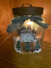 Vintage Crazy Mountain Imports Lighted Snowman Glass Table Jar picture