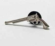 Vintage Cowboy Pistol Revolver Silver Tone Pin Wild West Gun picture