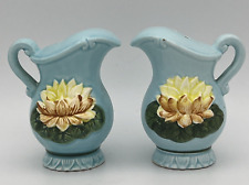 Vintage Light Blue Water Pitcher Shaped with Water Lily Salt and Pepper Shakers picture