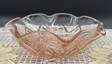 Vintage Pink 5 Inch Glass Bowl. Hand Cut Base With Smooth Fluted Edges. Mint. picture