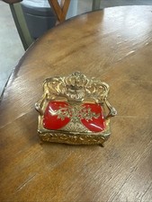 Vintage Gold Tone Antimony Rococo Crown Chair Trinket Box picture