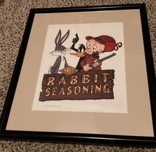 VTG 1994 Looney Tunes “Rabbit Seasoning” Framed Art Print Bugs, Daffy. picture