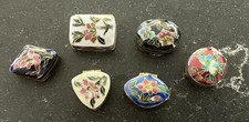 Lot Of 6 Vtg Cloisonné Floral Jewelry Box Enameled Brass Trinket Pill Boxes Nice picture