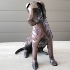 Vintage Bronze Tone Dog Statue Sitting Metal Figurine 7