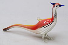 Antique VTG Glass Bimini Annealed Orange Back Pheasant Bird Christmas Ornament picture