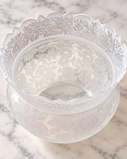 Antique Frosted Etched Glass Kerosene Oil Lamp Globe Shade Floral Scalloped Rim picture