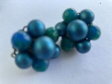 vintage estate blue bead  cluster clip on earrings picture