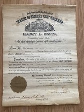 1921 Ohio Governor I Harry L. Davis certificate picture