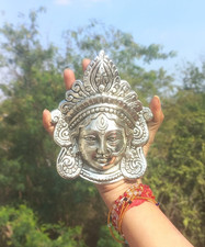 Hindu Goddess Metal Durga Ma Kali Idol Silver Wall Hanging Decor Statue Gift 5