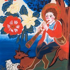 Antique St Wendelin Patron of Shepherds Folk Art Reverse Glass Painting 8x5 picture