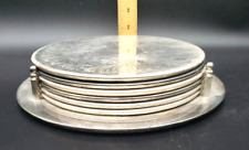 VTG Silver Plated Trivets in Holder Regency Queen Victoria Etched Hot Plates     picture