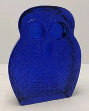 Vintage Blenko Cobalt Blue Owl Solid Art Glass Bookend picture