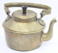 Vintage Brass Tea Kettle: Antique Indian Teapot, Rustic Kitchen Decor picture