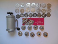 Vintage Mirro Cookie and Pastry Set Recipe Book 22 Plates 9 Tips Aluminum Press picture