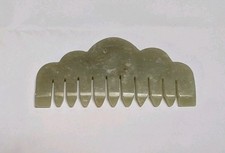 Jade Green Cloud Shape Wide-Tooth Hair Comb Crystal Hand Carved 3.5 In picture