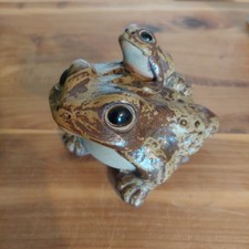 Vtg Japanese Shigaraki Ware Lucky Frog Toad Baby Ceramic Figurine Antique VGUC picture