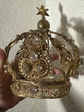 ANTIQUE EARLY BRASS METAL CROWN HALO FOR ANTIQUE SANTOS OR MADONNA VIRGIN STATUE picture