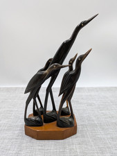 Vintage Carved Water Buffalo Horn Heron Crane Bird Family Sculpture India 9