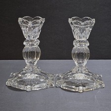 Pair of Vintage Lead Crystal Pedestal Taper Candlesticks Beautiful Collectible picture