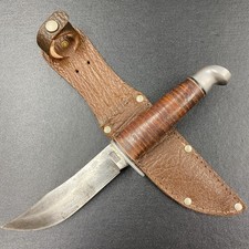 Vintage West-Cut K-5 Hunting Knife Boulder CO USA Stacked Leather Solid Hilt picture