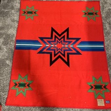 Vintage Pendleton Sioux Star Wool Blanket  Red Green Native American 72