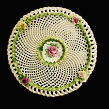 Staffordshire England Plate Floral Pierced Porcelain Woven Basketweave Roses TLC picture