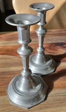 Vintage Set (2) JOHN SOMERS Pewter Candlesticks 8