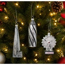 M&S Marks Spencer London Glass Christmas Ornaments Shard Eye Gherkin Set 3 NEW picture