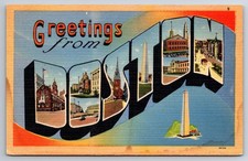 Large Letter Greetings from Boston Massachusetts - c1940s Linen Postcard picture
