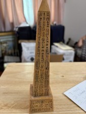 🏛️ Vintage Embossed Egyptian Temple of Ra Desert Obelisk – Hieroglyphic Statue picture