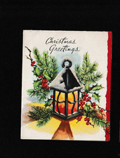 Vtg  Greeting Card Merry Christmas Mica Light Post Pine Holly Berries NOS picture