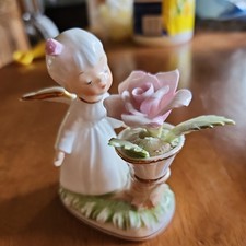 Vintage 1978 Enesco Maruri Masterpiece Bone China Angel Figure Pink Rose Flower picture
