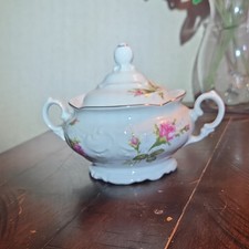 Wawel Vintage Porcelain Floral Sugar Bowl with Lid and Handles, Poland picture