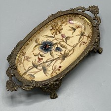 Vintage Hua Yong Tang Zhi Antique Replica Porcelain & Brass Footed Trinket Tray picture