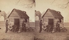 School house Man in a top hat in front of a shack with several boy- Old Photo 1 picture