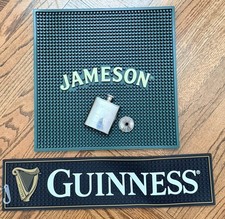 Guinness and Jamison Rail Bar Rubber Spill Mat plus small flask picture
