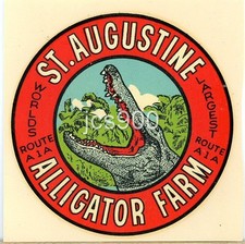 VINTAGE ST. AUGUSTINE ALLIGATOR FARM FLORIDA STATE TRAVEL DECAL GOLDFARB 1946 picture