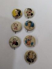 Lot of 7 Vintage 1945 Kellogg's PEP Cereal Premium Comic Pinback Buttons picture