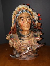VTG NATIVE AMERICAN Chief Bust Statue Resin 15.5