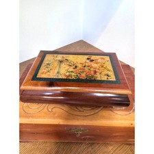 Wooden Jewelry Keepsake Box Floral Lid Decorative Trinket Box 6.75