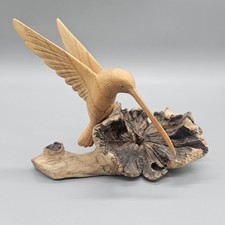 Hand Carved Burl Wood Folk Art Hummingbird Sculpture Figure Wooden Life Size 5