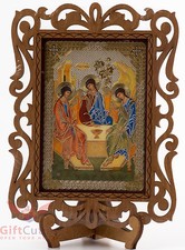 Wooden Christian Icon of Holy Trinity consecrated Святая Троица picture