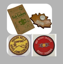 Vintage Boy Scouts Memorabilia Patches, Pamphlet and Plaque picture