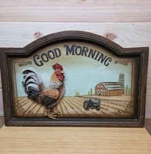 VTG 3d Rooster/ Tractor Good Morning Call,  Wall Decor.  NICE  picture