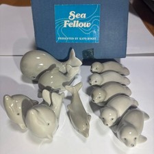 Kato Crafts Whale Dolphin Seal Ceramic Miniature Figurine Set picture