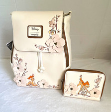 Loungefly Disney Bambi Floral Small Backpack & Zip Wallet Set White/Brown/Pink picture