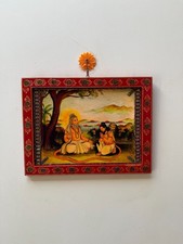 Vintage Hanuman Bhima Picture Frame: Hand-Painted Wooden Wall Art Decor  -9x12 