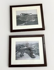Pair Framed VTG airplane photo prints Clyde Sunderland Pan Am Clippers 15x18” SF picture