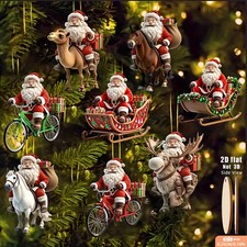 8pcs Different Riding Tools 2D Flat Santa Claus Wooden Ornament Set - Perfect fo picture